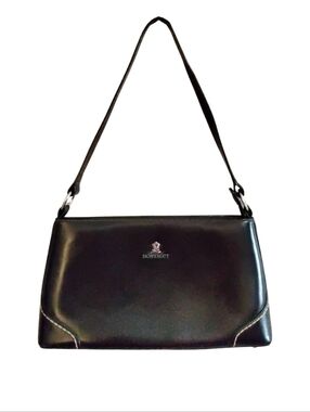Vintage 90s Montagut Paris Black Leather Shoulder Bag Silver Flower Emblem – EUC
